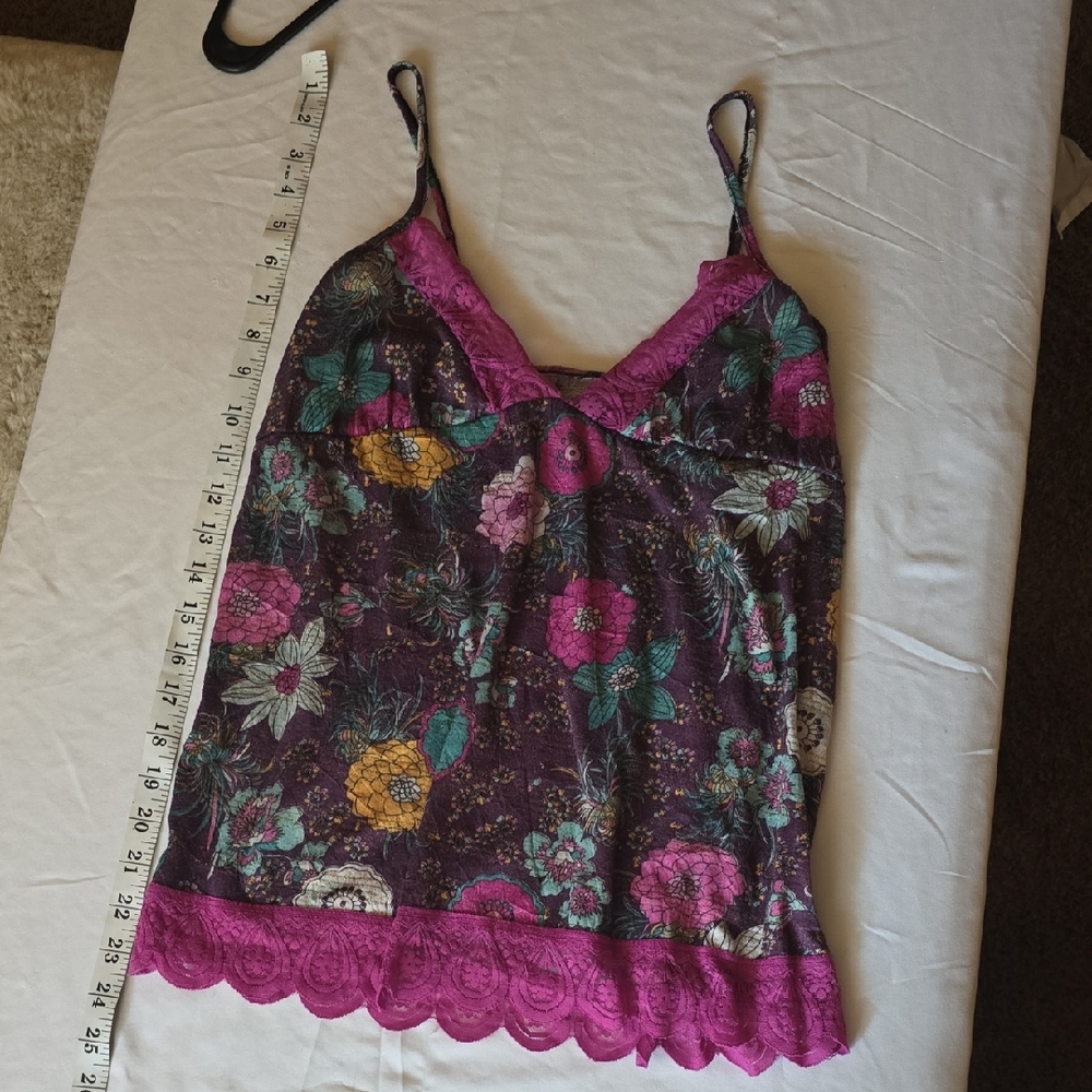 Vintage Daytrip Purple Floral Camisole with Pink Lace